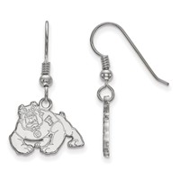 Sterling Silver Rhodium-plated LogoArt California State University Fresno Bulldog Small Dangle Wire Earrings view 1
